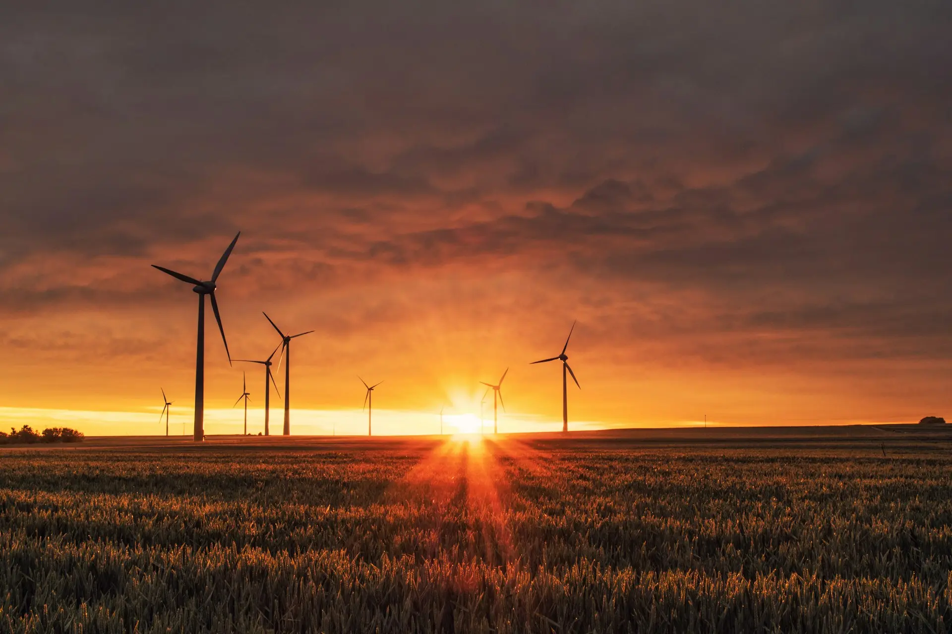 Wind turbines at dusk