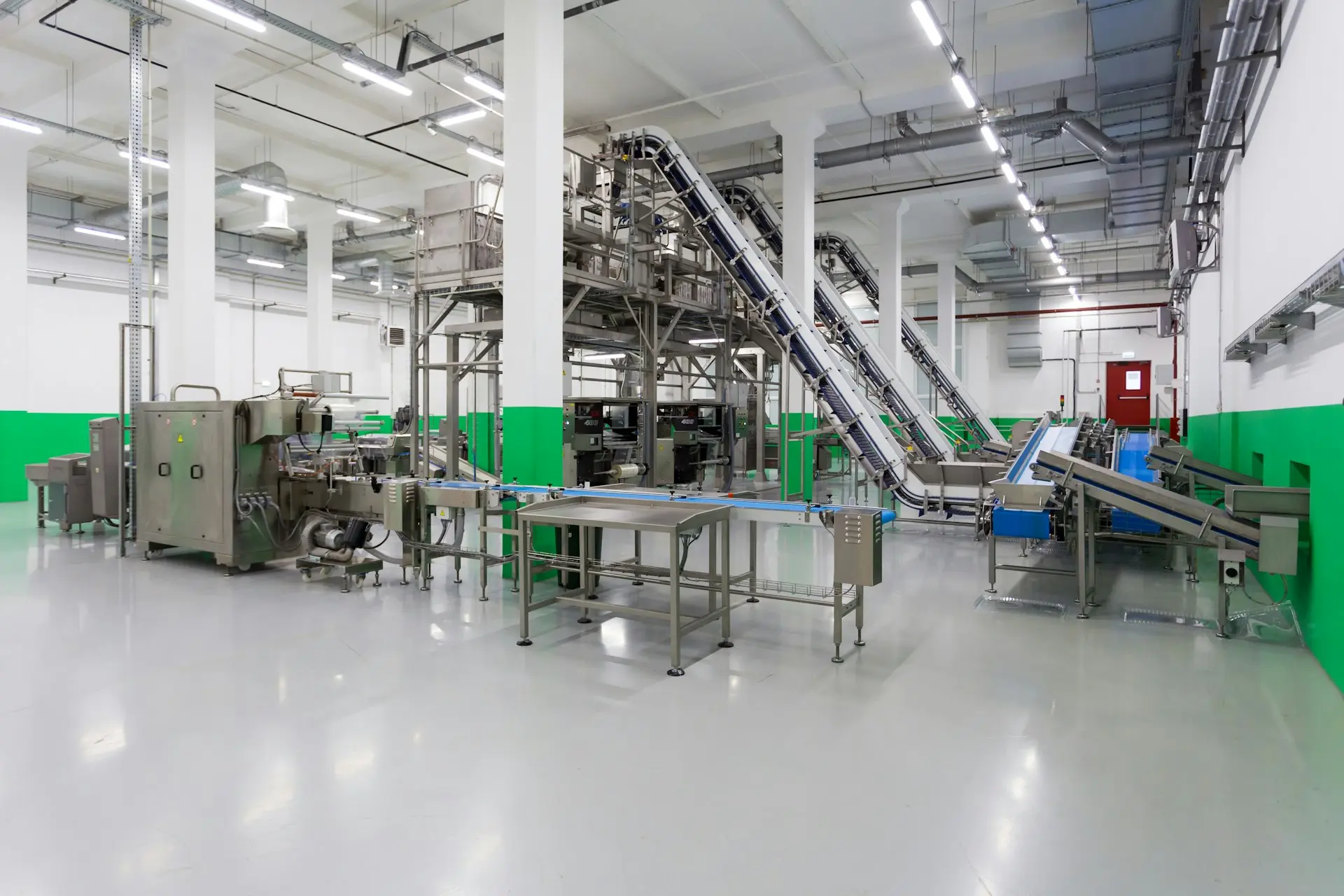 Factory floor with conveyor belts
